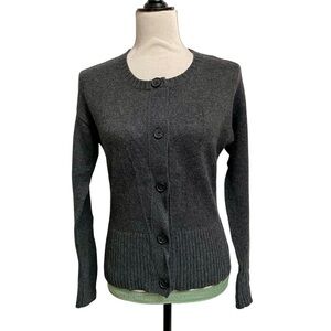 LOFT Merino Wool Blend Gray Button Front Cardigan Sweater Medium Small Classic